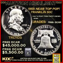 ***Major Highlight*** 1955 Proof Franklin Half Dollar Near Top Pop! 50c pr68+ DCAM SEGS (fc)