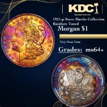 1921-p Morgan Dollar Steve Martin Collection Rainbow Toned 1 Grades Choice+ Unc