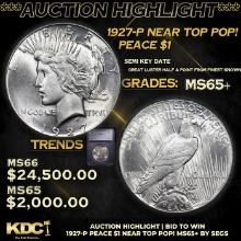 ***Auction Highlight*** 1927-p Peace Dollar Near Top Pop! 1 ms65+ SEGS (fc)
