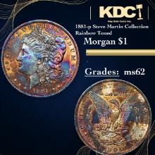 1881-p Morgan Dollar Steve Martin Collection Rainbow Toned 1 Grades Select Unc