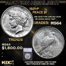 ***Auction Highlight*** 1921-p Peace Dollar 1 ms64 SEGS (fc)