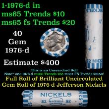 BU Shotgun Jefferson 5c roll, 1976-d 40 pcs Bank $2 Nickel Wrapper