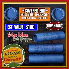 NEW! *Watchmaker’s Hoard* Original Covered End Nathans Mixed Lincoln Wheat Cent Roll 1c 50 Coins 190