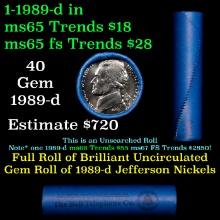 BU Shotgun Jefferson 5c roll, 1989-d 40 pcs Bank $2 Nickel Wrapper