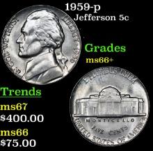 1959-p Jefferson Nickel 5c Grades GEM++ Unc