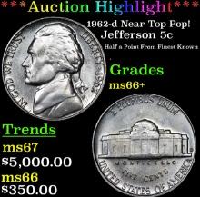 ***Auction Highlight*** 1962-d Jefferson Nickel Near Top Pop! 5c ms66+ SEGS (fc)