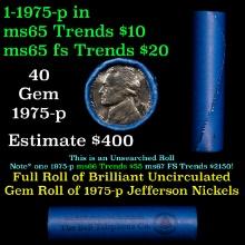 BU Shotgun Jefferson 5c roll, 1975-p 40 pcs Bank $2 Nickel Wrapper