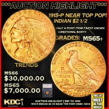 ***Major Highlight*** 1915-p Gold Indian Quarter Eagle Near Top Pop! $2 1/2 ms65+ SEGS (fc)