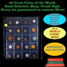 20 Great Coins of the World, hand selected, many trend high, every lot guaranteed to contain Silver.