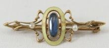 Antique 10k Gold & Blue Tourmaline pin 2.13g