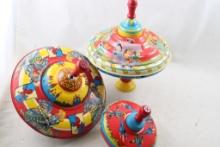 3 Ohio Art  Tin Litho Spinning Top Toys