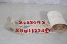 Vtg. Corrugated Seasons Greetings Roll Sign 12+Ft.
