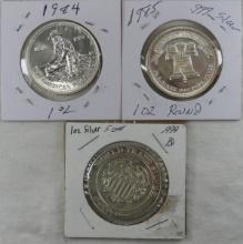 3 1 ozt .999 Silver Rounds, 1984 Prospector