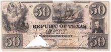 1840 Republic of Texas $50 banknote