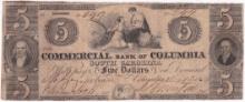 1854 Commercial Bank of Columbia (SC) $5 banknote