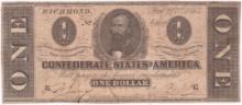 1864 Confederate States of America $1 banknote