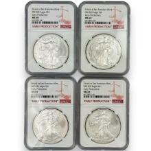 Lot of 4 certified 2013(S) U.S. American Eagle silver dollars