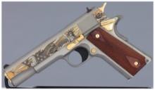 Cased Gold Inlaid Colt Government Model Semi-Automatic Pistol