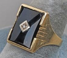 10k Gold Onyx & Diamond Ring, Sz. 12