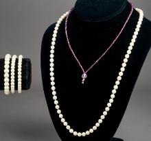 Vintage Pearls, Glass Bead Necklaces; Pearl Bracelet