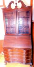 Antique Walnut Serpentine Secretary Desk Chippendale Style Bookcase, No Shipping