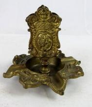 Antique Art Nouveau Cast Iron Ashtray w/ Match Box Holder- Dent Hardware Co.