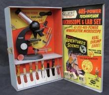 Excellent Vintage Gilbert #13031 Microscope & Lab Set in Original Metal Case
