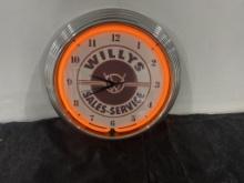 Willys Sales neon clock 15"