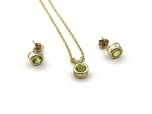 10KT Yellow Gold Natural Peridot (1ct) Earring And Necklace