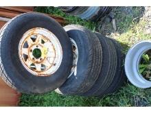 4 ST205/75R14 Trailer Tires & 5 Bolt Rims