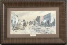 Large framed Print signed and numbered by San Antonio Artist Donald M. Yena, titled "Border Town Ban