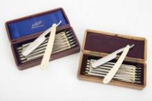 Collection of two Seven Day Sets of vintage Cased Straight Razors, one is a complete set of Sunday -