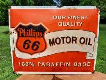 Porcelain Phillips 66 Motor Oil 100% Paraffin Base Dealer Sign