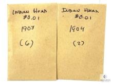 Eight Indian Head Cents - (6) 1903 and (2) 1904