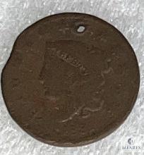 1831 US Coronet Head Large Cent - Holed with Rim Damage