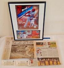 2006 Ryan Howard 3 Home Run Game Ticket Stub Lot w/ Framed Display Newspaper Lot Phillies MLB Tix