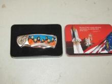 Vtg Space Shuttle Challenger Commemorative Pocket Knife In Collectible Tin