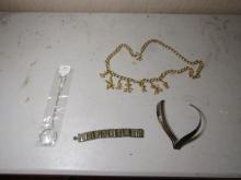 Ladies Jewelry: Gold Tone Belt W/ Disney Characters, Bracelet, Choker And