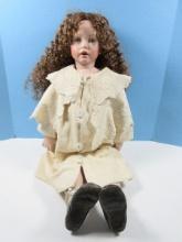 1992 The Doll Art Works Collectors Porcelain 28" L Doll Open Mouth, Hazel Eyes Cloth Body