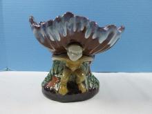 Charming Majolica Style Monkey Compote Stoneware 7" H Top 8" x 6"