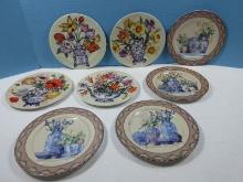 Lot 8 Godinger Porcelain Email De Limoges 7 1/2" Salad Plates 4 Oriental Vases and Flowers