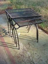 3 Vintage Wrought Iron Nesting Tables w/Mesh Top Scroll Foliage Accent