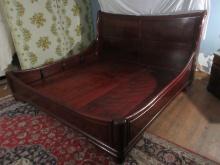 Stately King Chinoiserie Sleigh Bed Panel Scroll Headboard