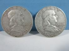 2 Coins-1963-D Franklin Silver Half Dollar Liberty Bell Coins Denver Mint Mark 90% Silver