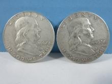 2 Coins 1962-D Franklin Silver Half Dollar Liberty Bell Coins Denver Mint Mark 90% Silver