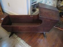 Antique Dovetail Hooded Baby Rocking Cradle-27"H x 40"L x 19"