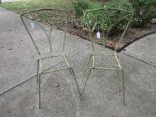 2 Wrought Iron Patio  Chair Frames w/Scroll & Flower Design Backs