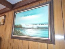 (LR)FRAMED PAINTING, SEASCAPE ON THE ROCKS, BY H. RUSSELL, 43"X31"