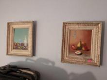 (DBR2) LOT OF TWO PAINTINGS ON BOARD TO INCLUDE: FRUIT STILL LIFE SCENE BY ARTIST "FERRI", DISPLAYED