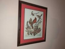 (UPOFC) CARDINALS PRINT BY JOHN A. RUTHVEN, DISPLAYED IN A WOOD FRAME WITH GOLD TRIM, RED & BROWN